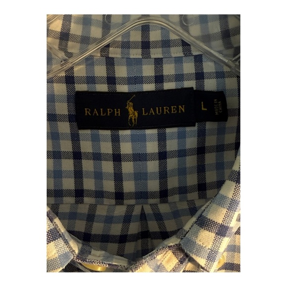 Ralph Lauren Mens Shirts Blue White Gingham Check Button Down Size Large - Picture 4 of 12